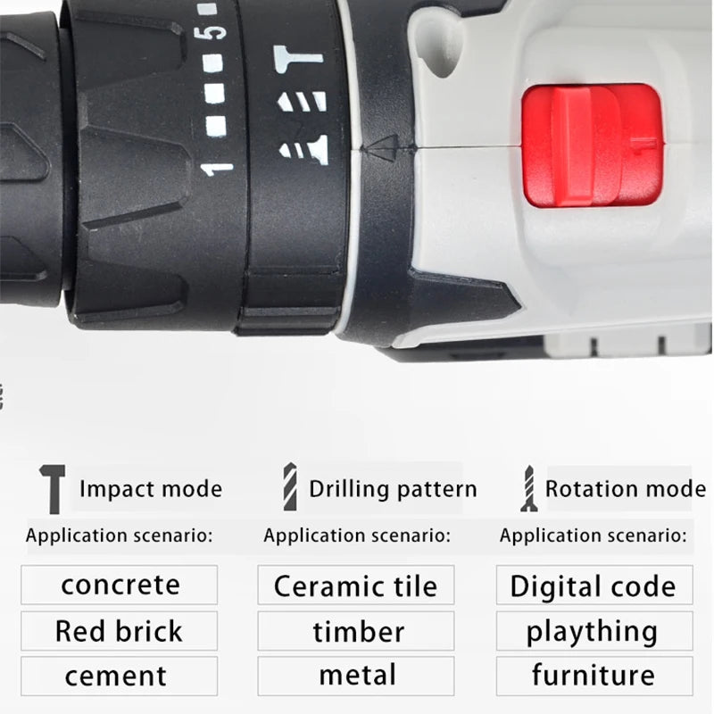 20V 10mm Electric Impact Drill Cordless Drill Electric Screwdriver DIY Driver Power Tool for 18V 20V Battery pin