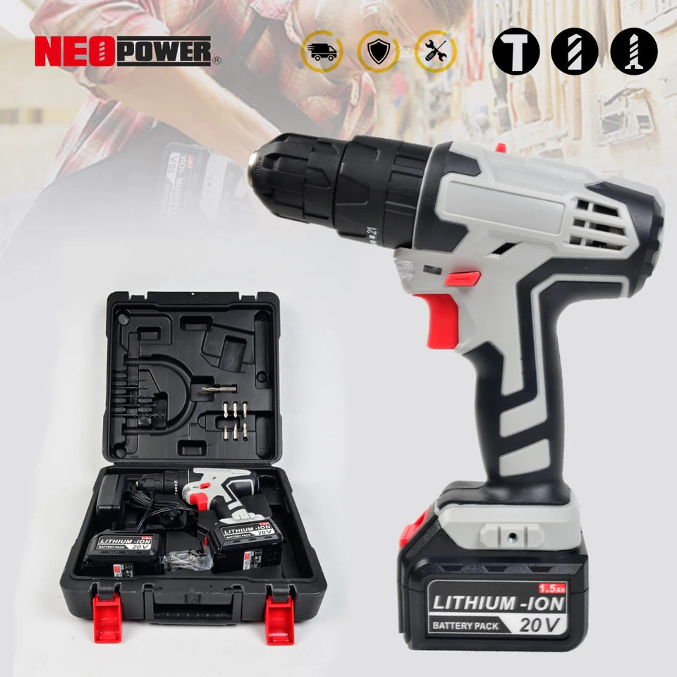 20V 10mm Electric Impact Drill Cordless Drill Electric Screwdriver DIY Driver Power Tool for 18V 20V Battery pin