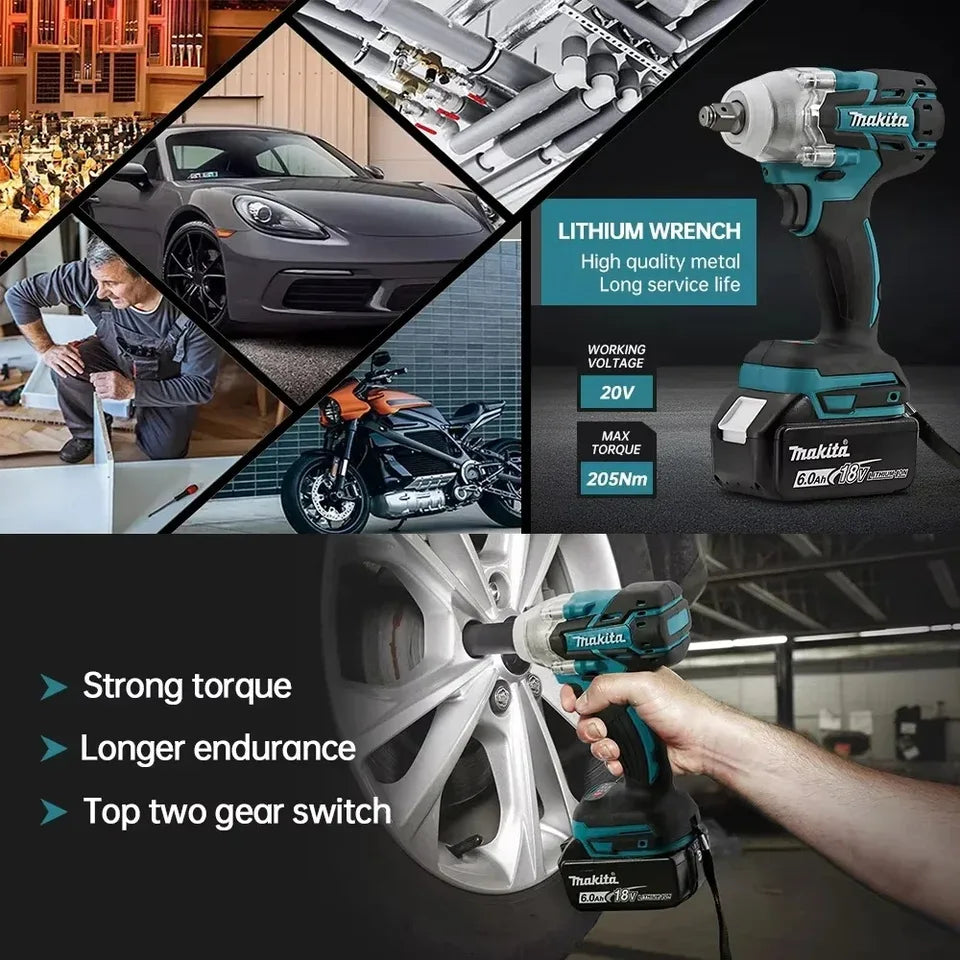 Makita DTW285 high torque impact wrench, wireless rechargeable handheld wrench, 18V lithium battery multifunctional tool